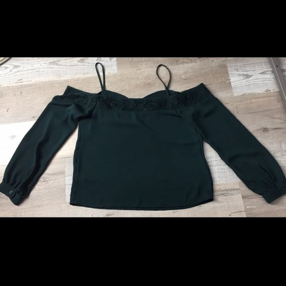 Express Long Sleeve Spaghetti Strap Off The Shoulder Lace Trim - Picture 3 of 4